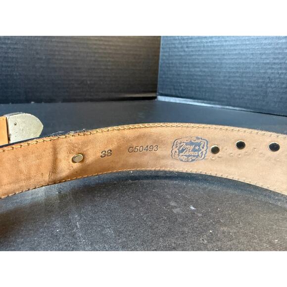 Tony Lama Black Leather Rhinestone Belt Size 38 C50493